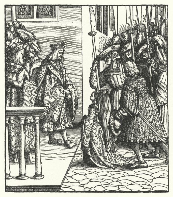 Margaret av Østerrike, datter av erkehertug Maximilian av Østerrike, overgitt til kong Ludvig XI av Frankrike av Hans (after) Burgkmair