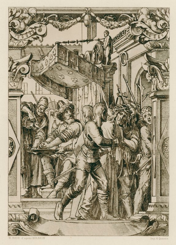 Jesus Kristus, Pilatus vasker hendene (gravering) av Hans (after) Holbein the Younger
