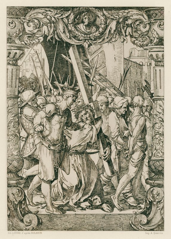 Jesus Kristus, klatre til Golgata (gravering) av Hans (after) Holbein the Younger