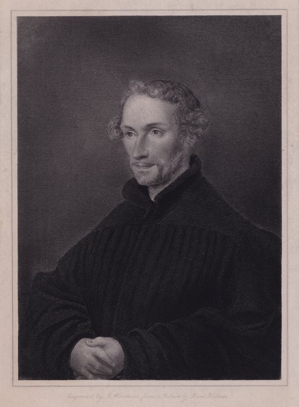 Philipp Melanchthon , tysk protestantisk reformator og samarbeidspartner med Martin Luther (gravering) av Hans (after) Holbein the Younger