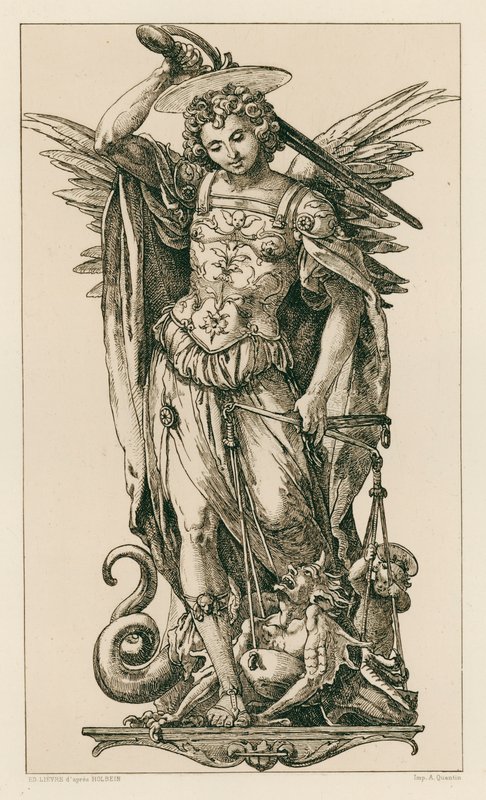 Saint Michael (gravering) av Hans (after) Holbein the Younger