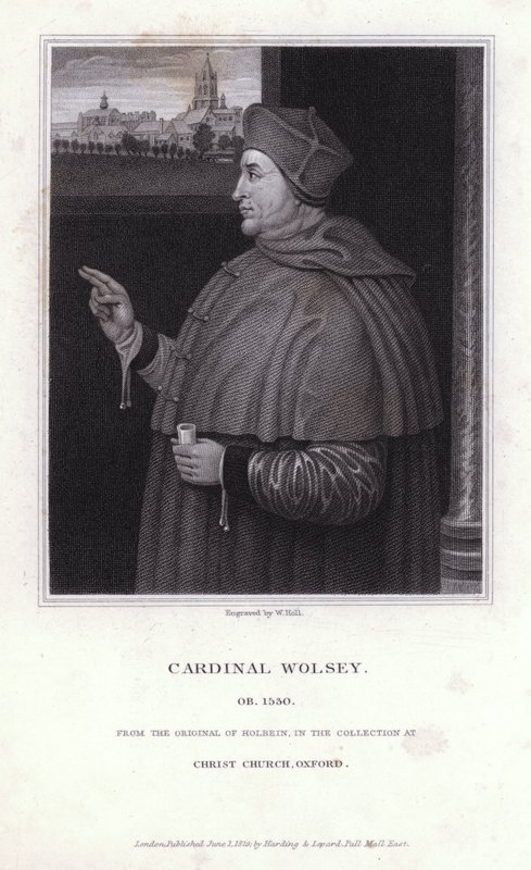 Thomas Wolsey , engelsk politiker, erkebiskop og kardinal av den katolske kirke (gravering) av Hans (after) Holbein the Younger