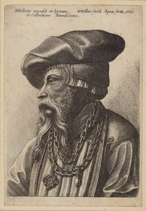 Skjeggete mann med kjedekjede av Hans Holbein der Jüngere