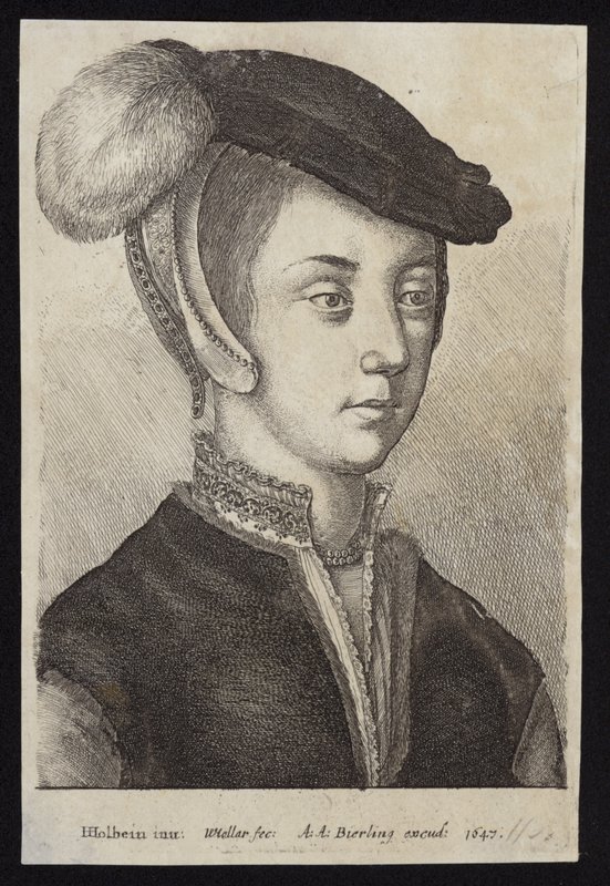Ung kvinne med en lue med fjær av Hans Holbein der Jüngere