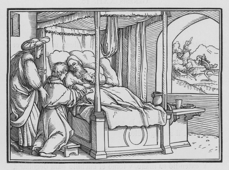Jakob forfører sin Far og får velsignelsen, 1. Mosebok XXVII, 21 av Hans Holbein der Jüngere