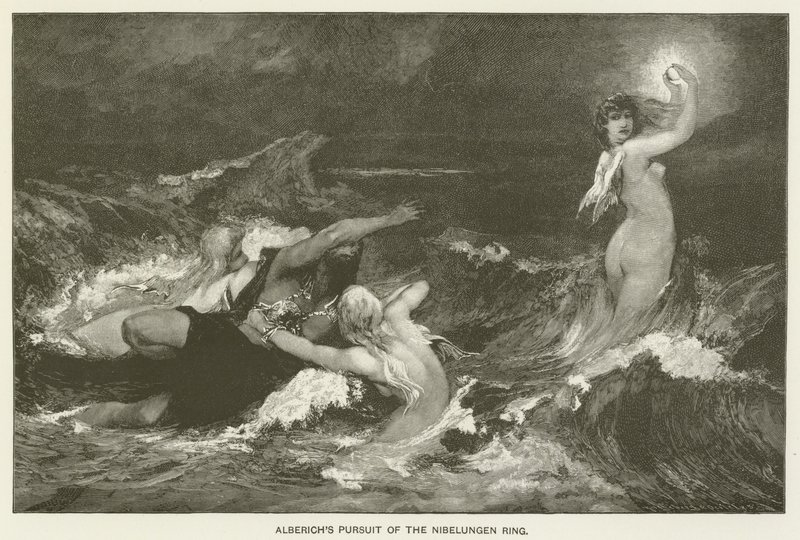 Alberichs jakt på Nibelungen-ringen av Hans Makart
