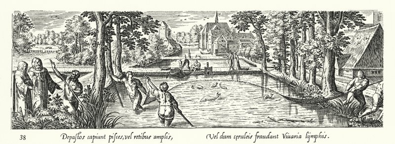 Å fange fisk i en dam av Hans after Bol