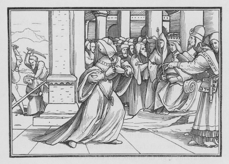 Athaliah som presser seg frem inn i templet blir grepet og drept, 2. Konge XI, 14 av Hans after Holbein the Younger