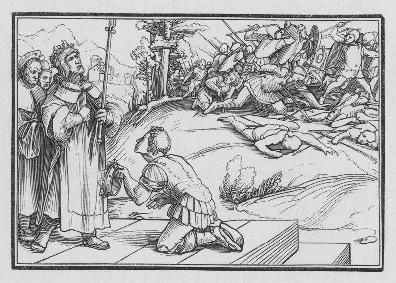 David klager over Saul og Jonathan, 2 Samuel I, 11 av Hans after Holbein the Younger