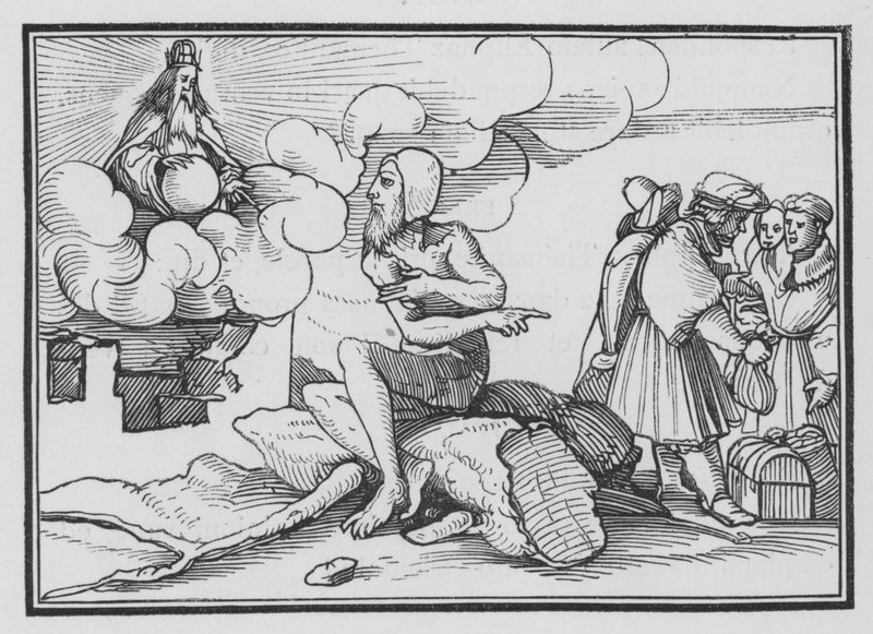 Gud svarer Job ut av virvelvinden, Job XXXVIII, 1, 2 av Hans after Holbein the Younger