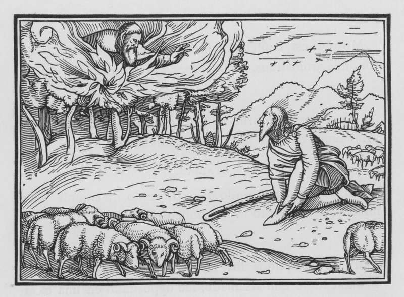 Gud viser seg for Moses i en brennende busk, Exodus III, 5 av Hans after Holbein the Younger
