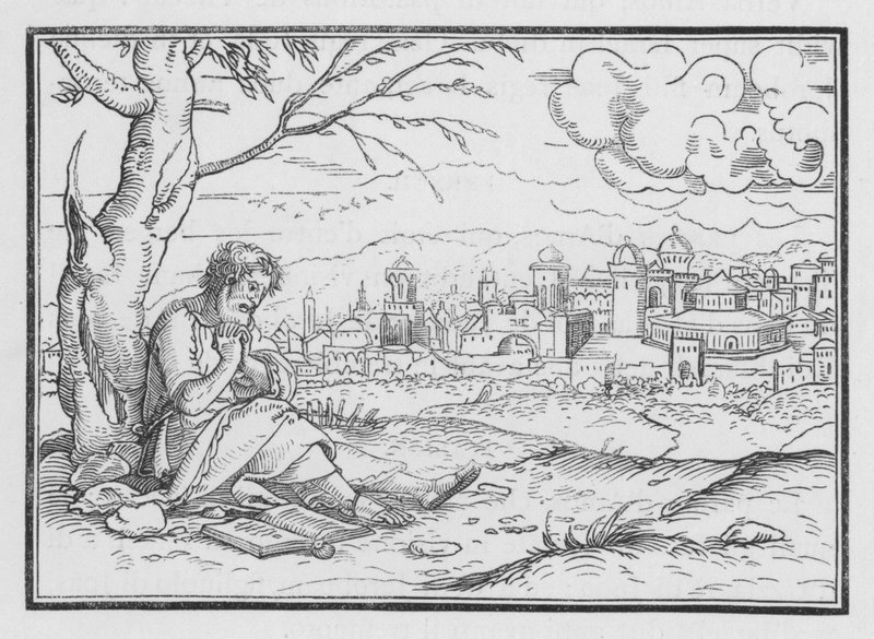 Jonah Repining at Gods Mercy, Jonah IV, 5 av Hans after Holbein the Younger