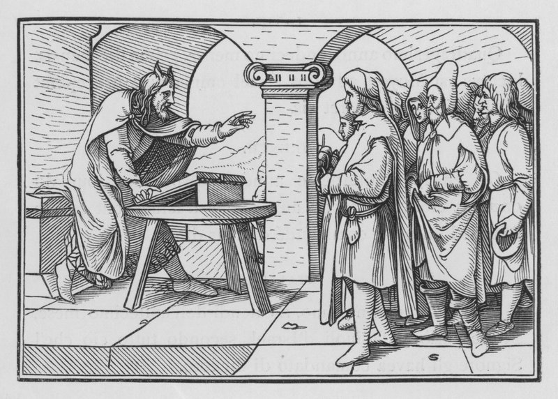Moses formaner til lydighet fra Guds tidligere handlinger, Deuteronomy IV, 1 av Hans after Holbein the Younger