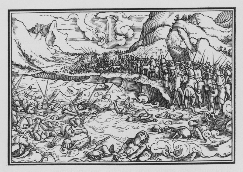 Farao forfølger israelittene, Exodus XIV, 28 av Hans after Holbein the Younger