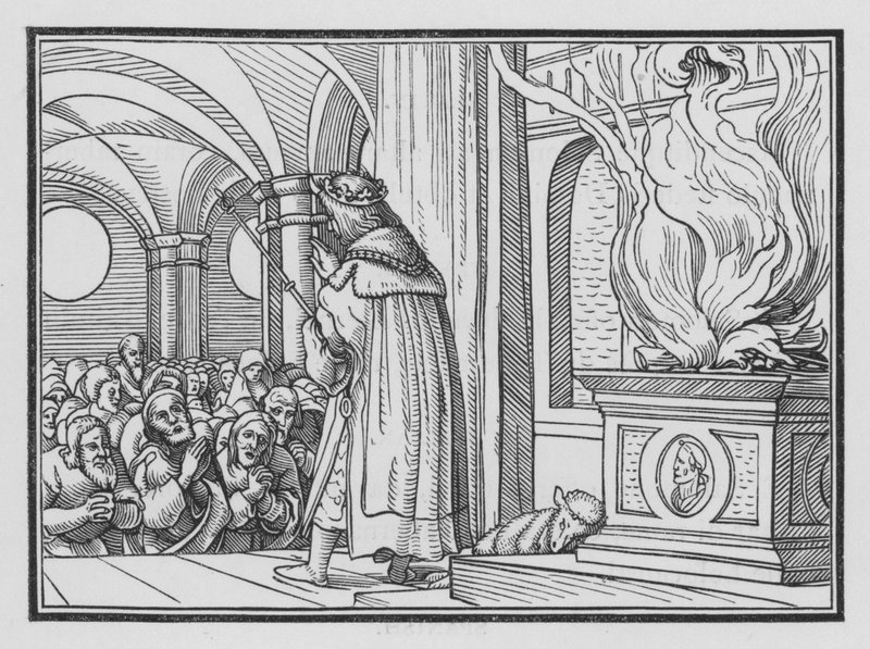 Salomo velsigner folket og priser Gud, 2. Krønikebok VI, 12 av Hans after Holbein the Younger