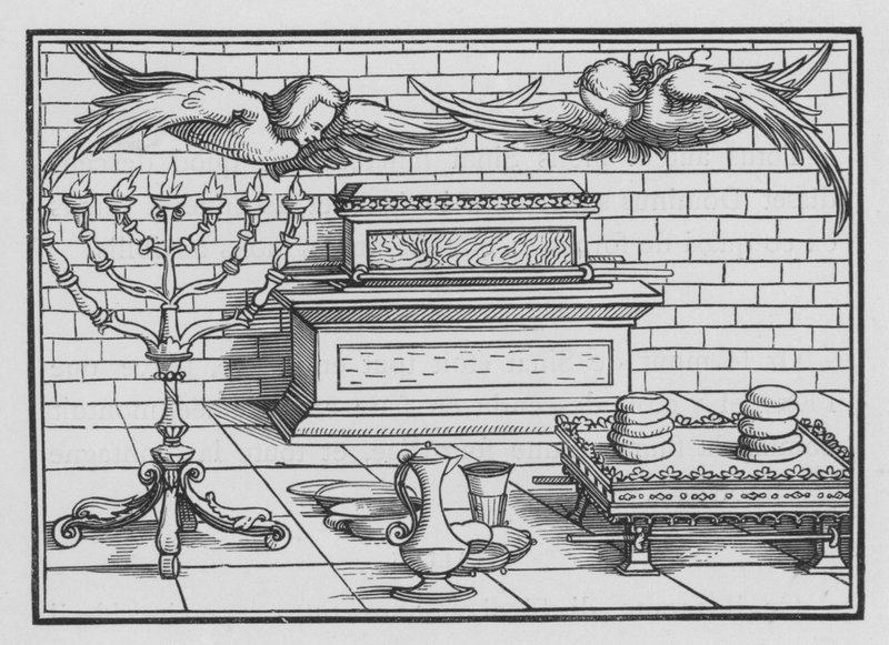 Arken, nådestolen, kjerubene, bordet og lysestaken, 2. Mosebok XXV, 21, 22 av Hans after Holbein the Younger