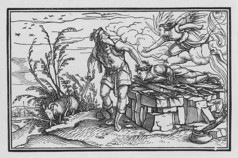 Prøvelsen av Abrahams tro, 1. Mosebok XXII, 10 av Hans after Holbein the Younger