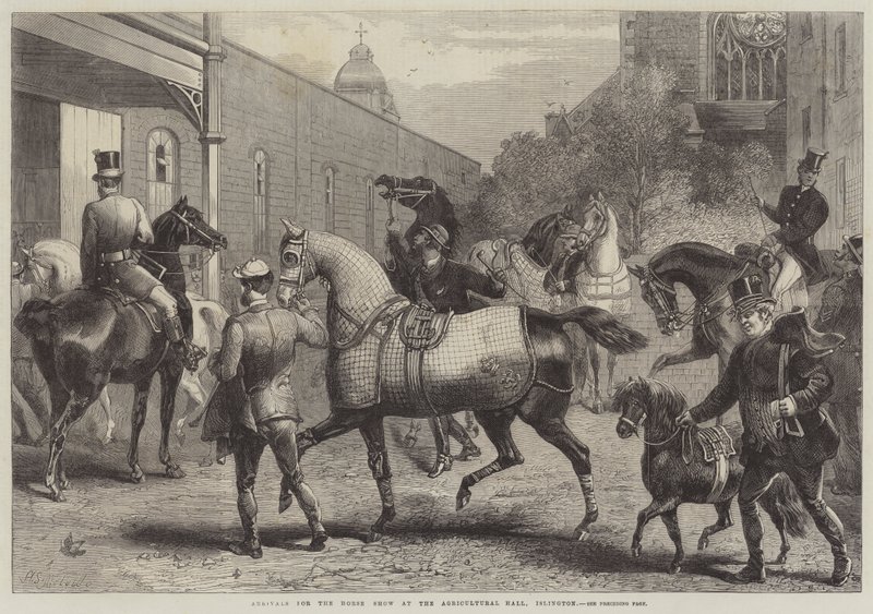 Ankomster til Horse Show i Agricultural Hall, Islington av Harden Sidney Melville