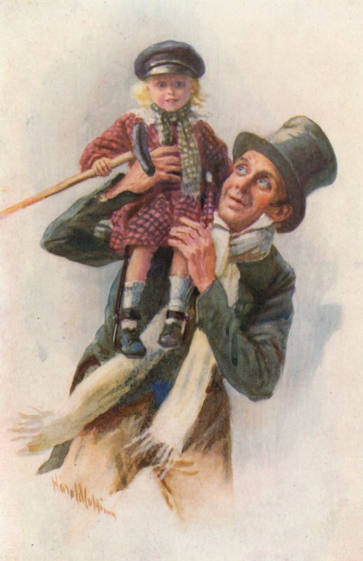 Illustrasjon for A Christmas Carol av Charles Dickens (farge litho) av Harold Copping