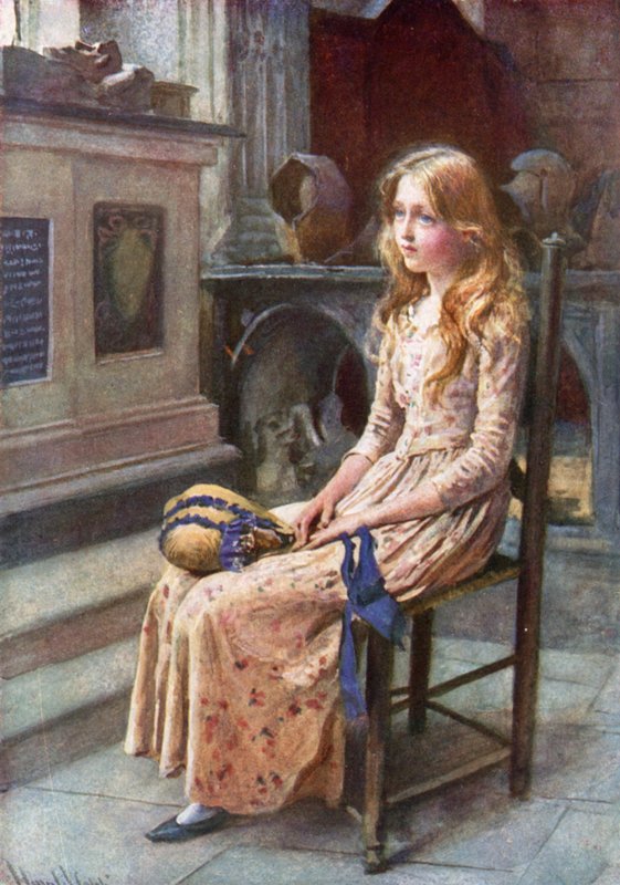 Lille Nell i den gamle kirken (farge litho) av Harold Copping