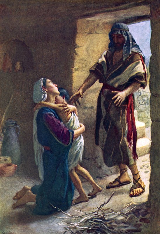 Enken etter Zarefat (farge litho) av Harold Copping