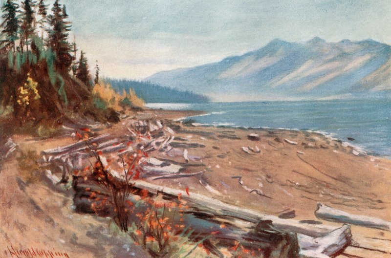 Utsikt fra bredden av Kootenay Lake av Harold Copping