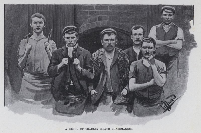 En gruppe Cradley Heath Chainmakers (s/hvitt bilde) av Harold Hume Piffard