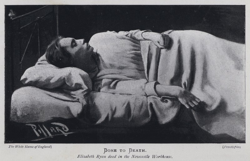 Done to Death, Elizabeth Ryan død i Newcastle Workhouse (s/hv-bilde) av Harold Hume Piffard