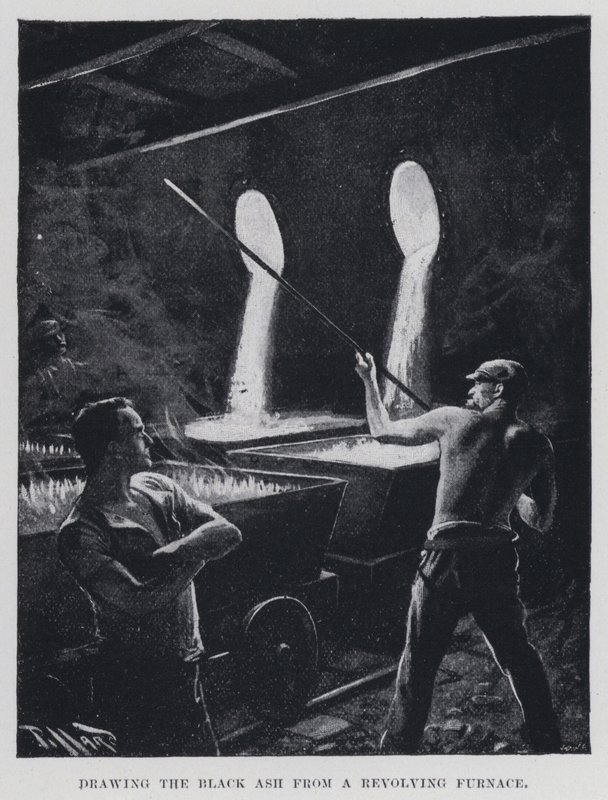 Tegning av den svarte asken fra en roterende ovn (s/hvitt-bilde) av Harold Hume Piffard