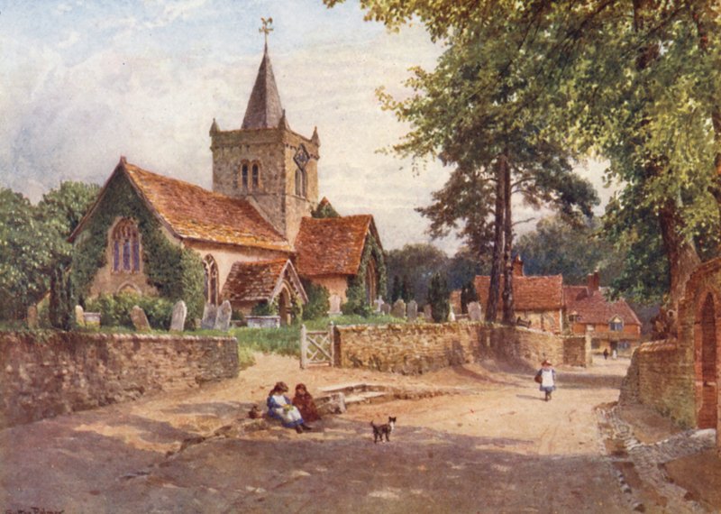 Witley kirke (fargelitografi) av Harold Sutton Palmer