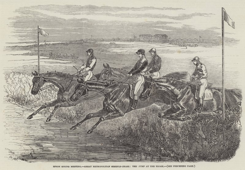 Epsom Spring Meeting, Great Metropolitan Steeple-Chase, Jump at the Brook av Harrison William Weir