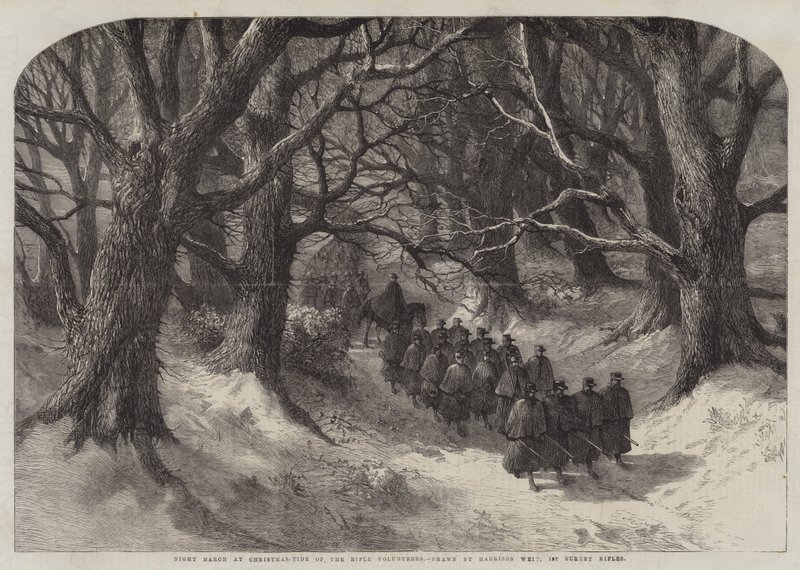 Night March at Christmas-Tide of the Rifle Volunteers, 1st Surrey Rifles av Harrison William Weir