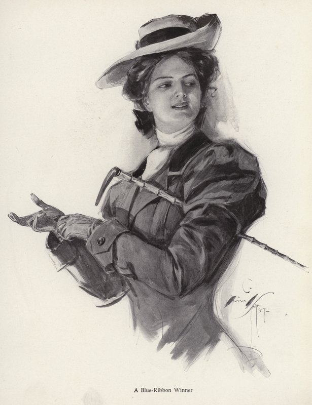 Blått bånd vinner hestekvinne (litho) av Harrison Fisher