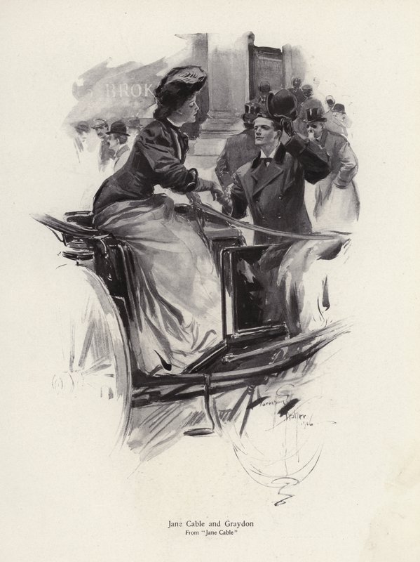 Karakterer Jane Cable og Graydon fra romanen Jane Cable, av George Barr McCutcheon (litho) av Harrison Fisher