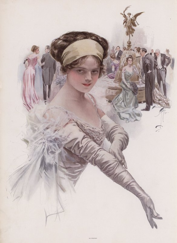 Debutant på ball (farge litho) av Harrison Fisher