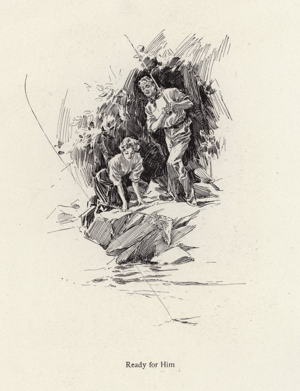 Mann og kvinne som fisker i en elv eller bekk (litho) av Harrison Fisher
