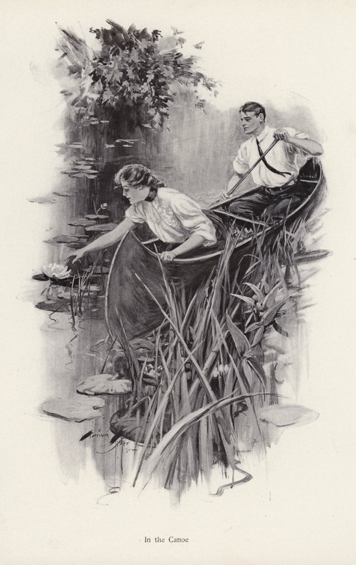 Mann og kvinne i en kano (litho) av Harrison Fisher