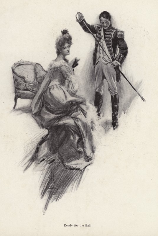 Mann og kvinne forbereder seg til en ball (litho) av Harrison Fisher