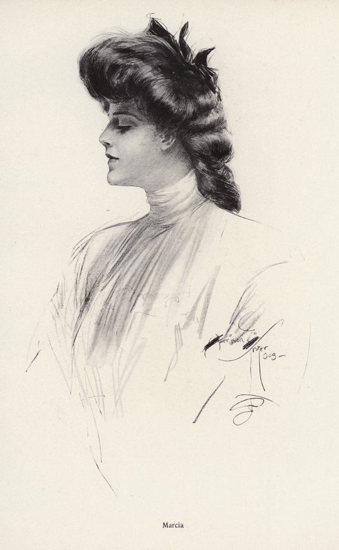 Portrett av en kvinne ved navn Marcia (litho) av Harrison Fisher