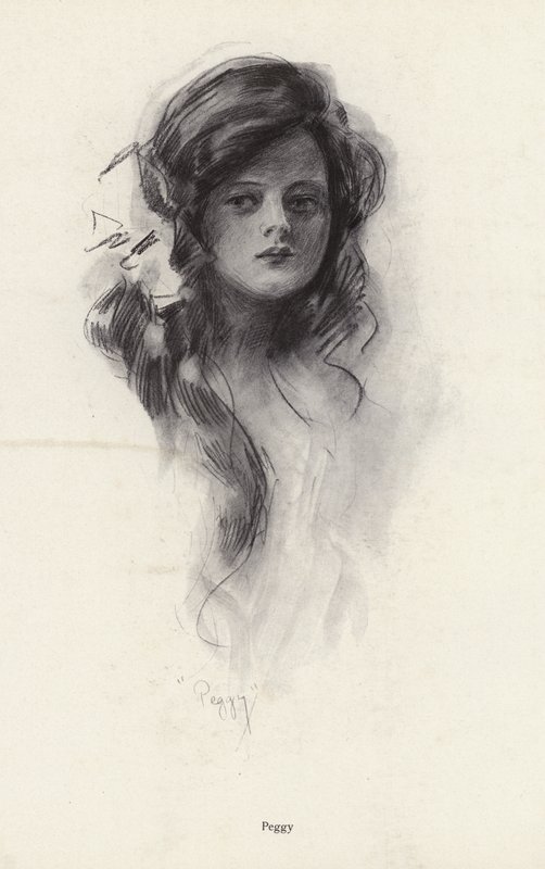 Portrett av en ung jente ved navn Peggy (litho) av Harrison Fisher