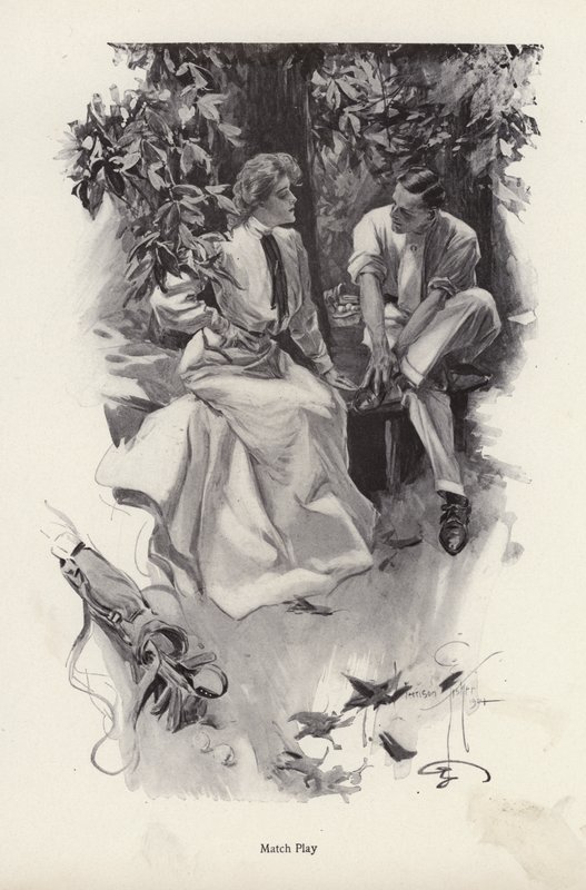 Romantisk par tar en pause fra golfspillet (litho) av Harrison Fisher