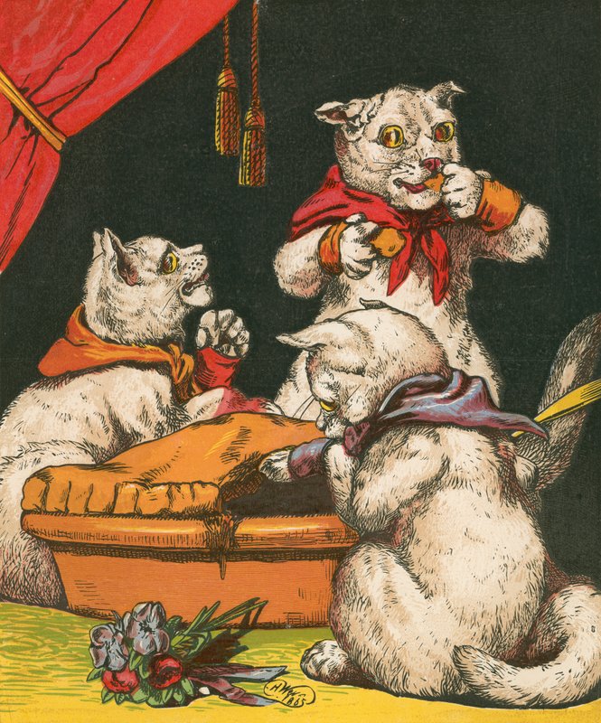 Frekke kattunger som spiser pai i vottene av Harrison William Weir