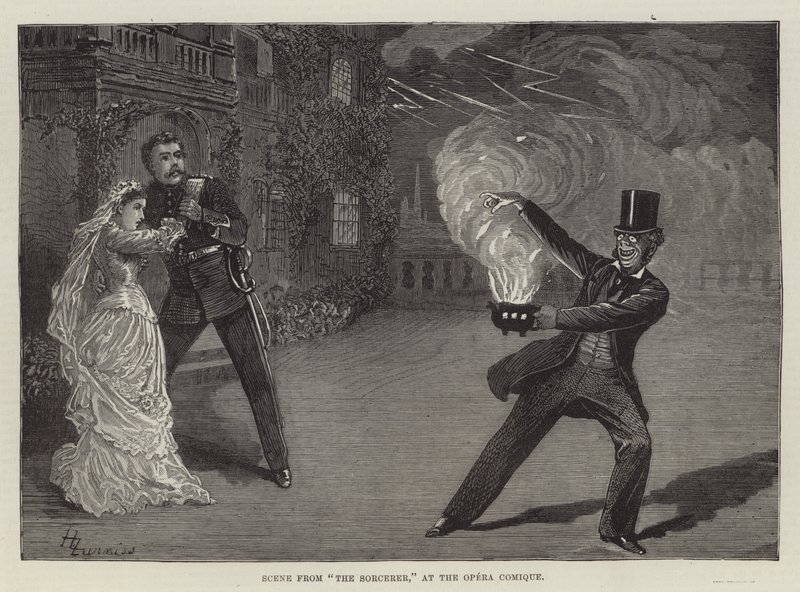Scene fra The Sorcerer, på Opera Comique av Harry Furniss