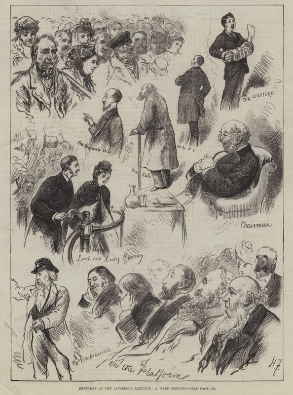 Skisser ved Liverpool-valget, et menighetsmøte av Harry Furniss
