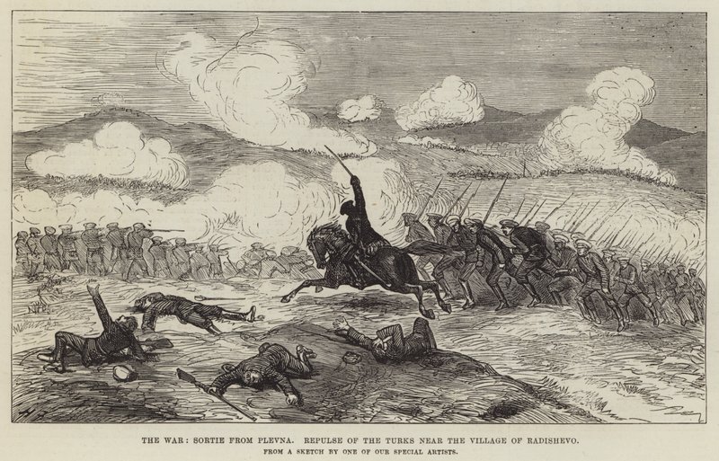 The War, Sortie fra Plevna, Repulse of the Turks nær landsbyen Radishevo av Harry Furniss