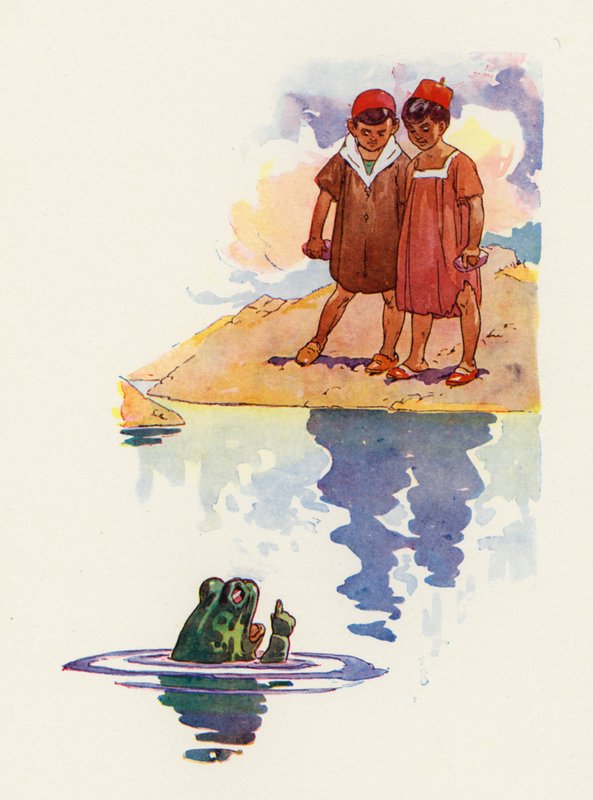 Guttene og froskene (farge litho) av Harry Rountree