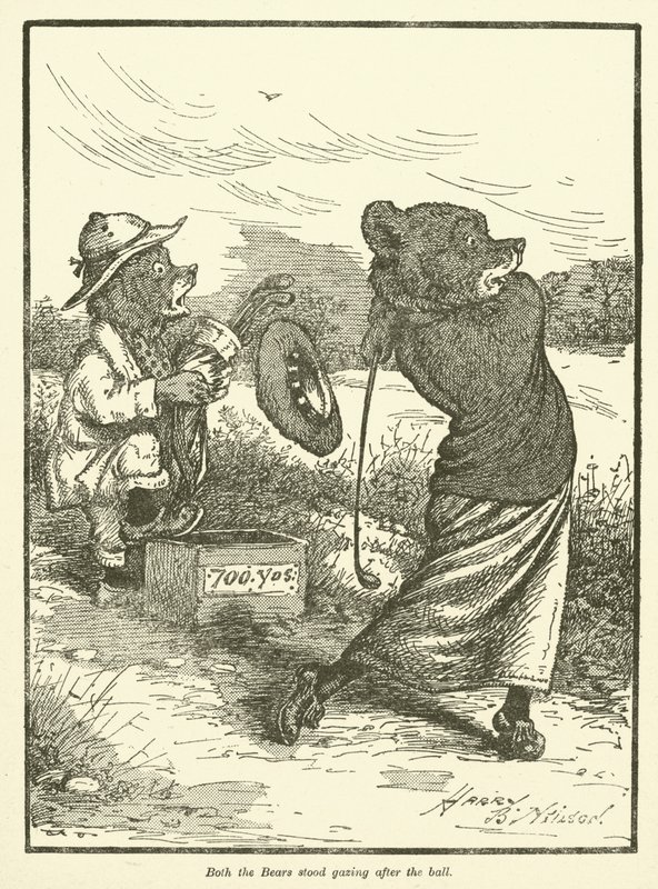 Bjørner som spiller golf (farge litho) av Harry B Neilson