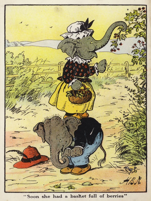 "Snart hadde hun en kurv full av bær" (farge litho) av Harry B Neilson