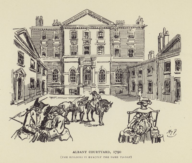 Albany Courtyard, 1790, Bygningen er nøyaktig den samme i dag av Harry Furniss