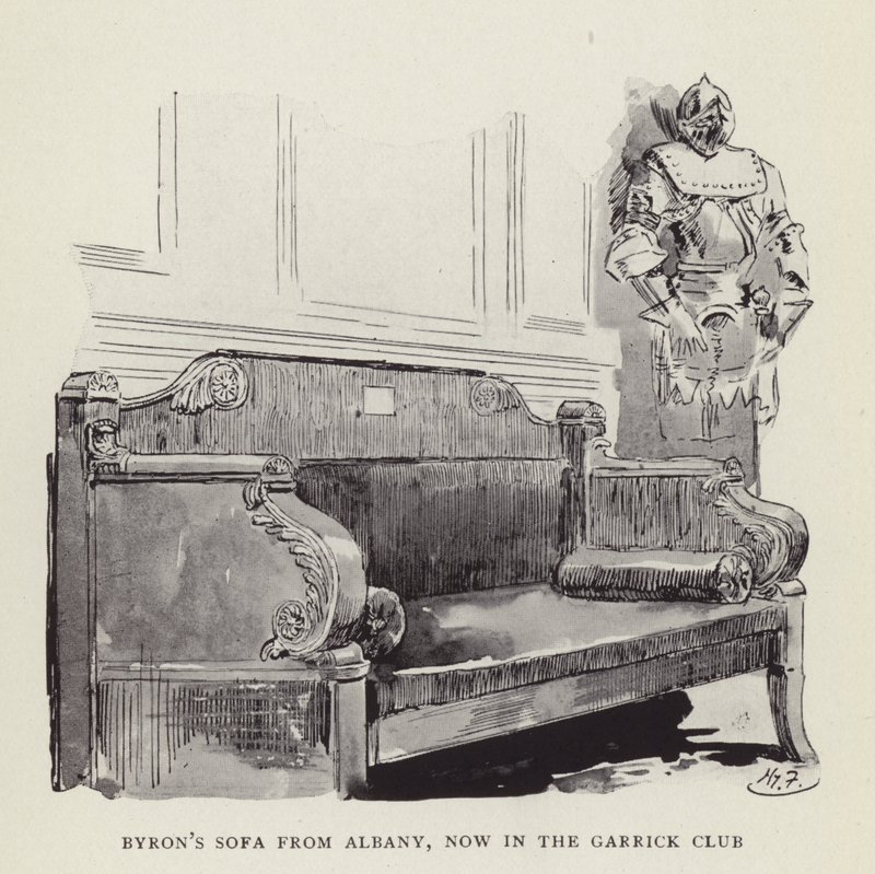 Byrons sofa fra Albany, nå i Garrick Club av Harry Furniss